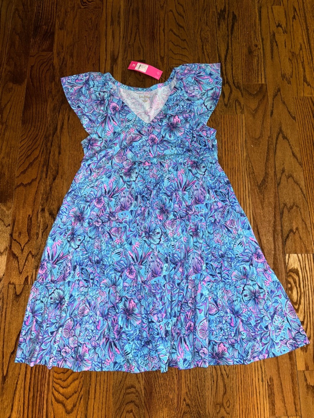 Lilly Pulitzer Kawai flutter sleeve dress in breakwater blue shelves and bells M - Picture 3 of 8
